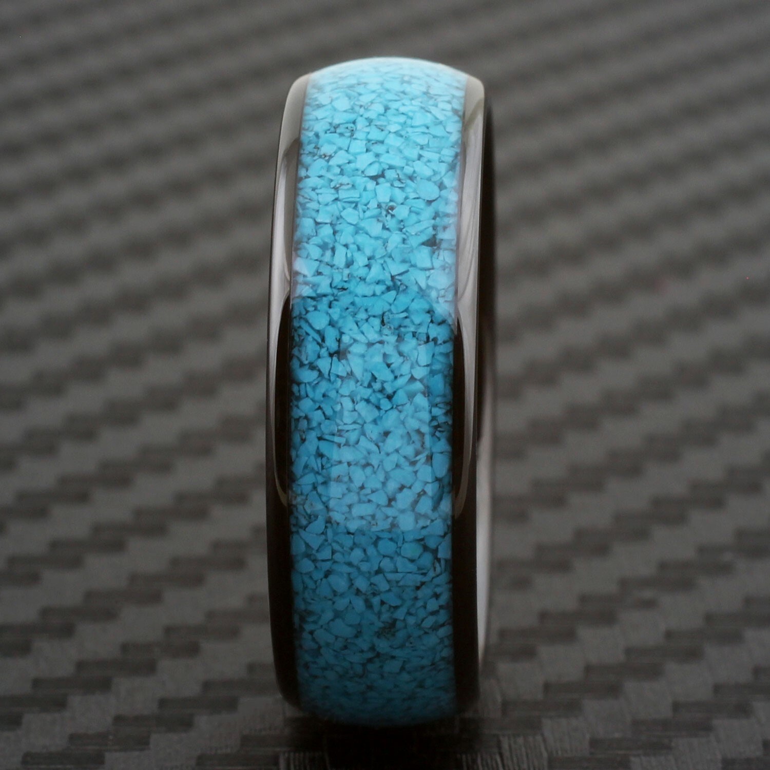 8mm Silver, Black or Rose Gold Plated Tungsten w/ Crushed Turquoise Men’s Ring