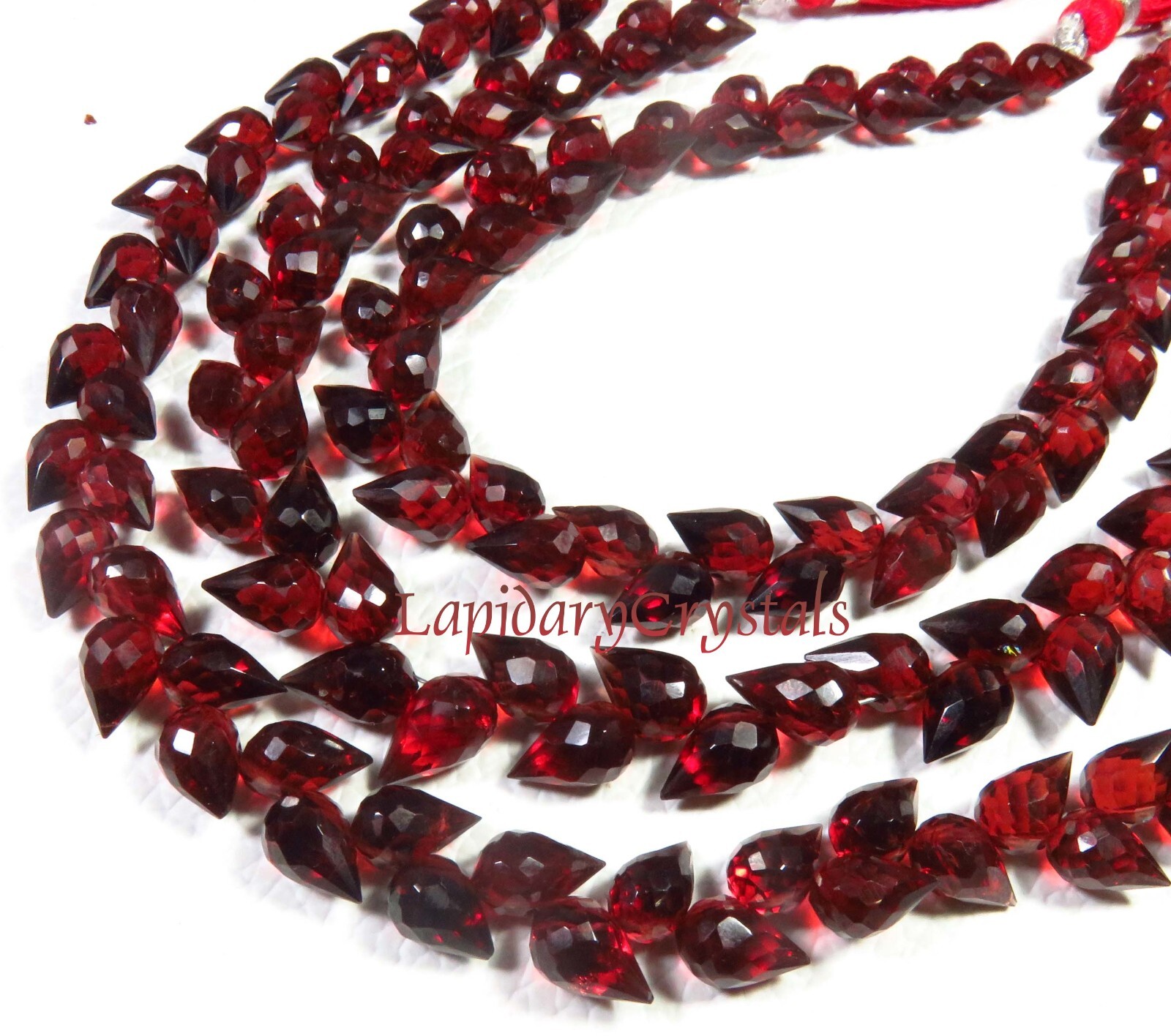 AAA+ Natural Red Garnet Faceted Teardrop Diagonal Drill Beads 7.5-8.5mm LC-919