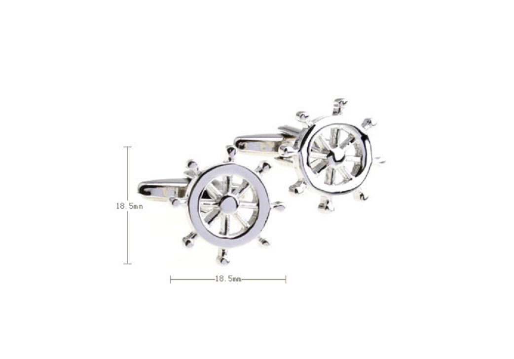 Ship Wheel Pair Cufflinks Silver Yacht Wedding Fancy Gift Box & Polishing Cloth
