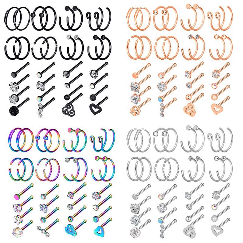 32PCS C-Shaped Nose Hoop Ring Surgical Steel Bone Studs Body Piercing Set 20G