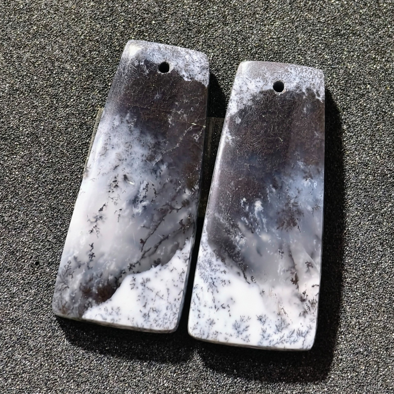 47 Cts Natural Dendrite Agate Drilled Match Pair Cabochon Gemstone 33 X 14.7 MM