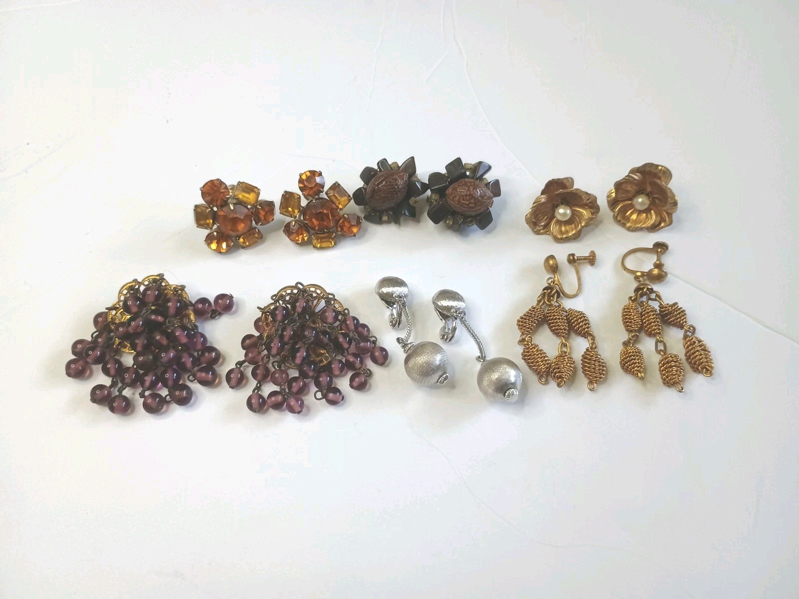 Vintage Clip On Earrings Rhinestone Glass Retro Mixed Lot Coro Japan Unsigned