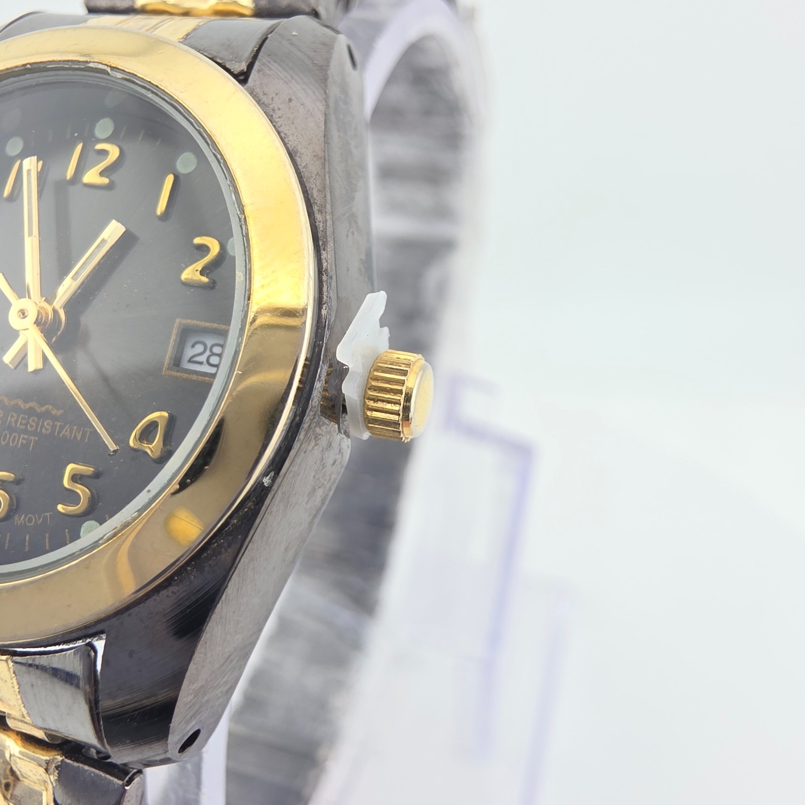 M.Z. BERGER & CO. Ladies Stretch Watch H2O Resistant Black Gold Ion Plated 6.25″
