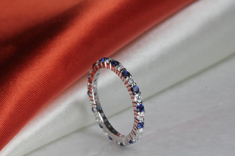 Blue CZ 3.3Ctw Sterling Silver 925 Nickel Free Anniversary Eternity Band