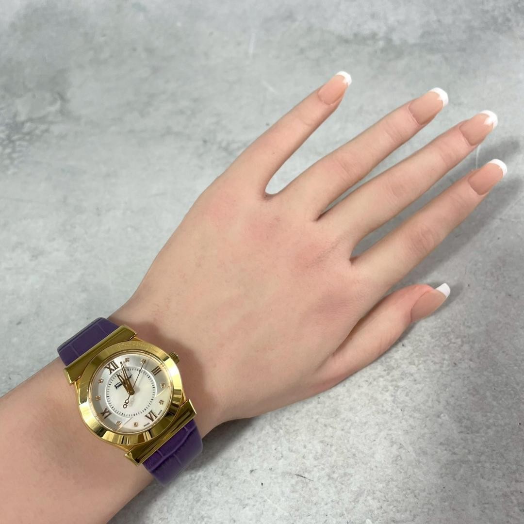 Salvatore Ferragamo F75 Women’s Watch White Shell Purple Dial Stainless Steel U