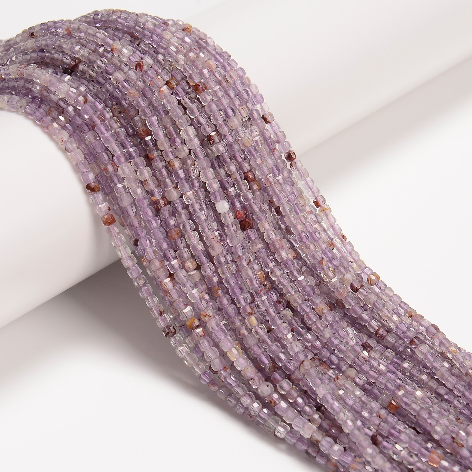 Natural Super Seven Faceted Rubik’s Cube Beads Size 2mm 15.5” Strand