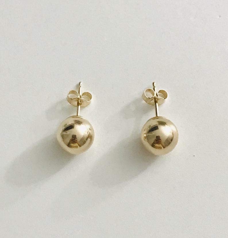 10K Real Yellow Gold 7mm Ball Post Stud Earrings, 10K Real Gold Earrings – E4206