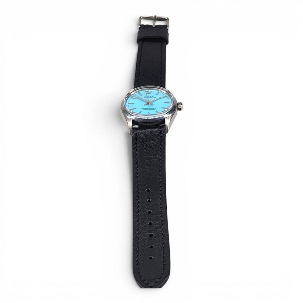 Rolex Oyster Perpetual 34mm Blue Turquoise Steel Automatic Watch 5500 Circa 1974