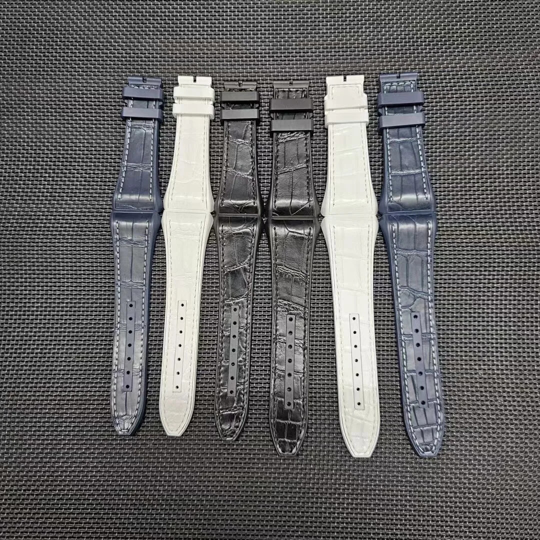 Croco Leather Rubber Watch Strap Fits Franck Muller V45 V41 Series Watches