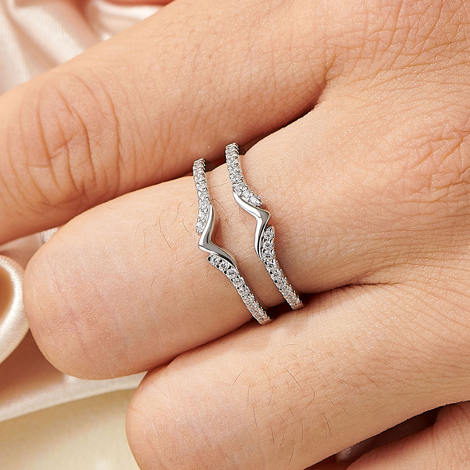 V-shape Wedding Band for Her Ring Wrap Guard for Engagement Ring 925 Silver