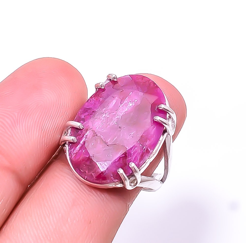 Ruby -Dyed Quartz Simulated 925 Sterling Silver Ring s.8.5, Christmas Gift