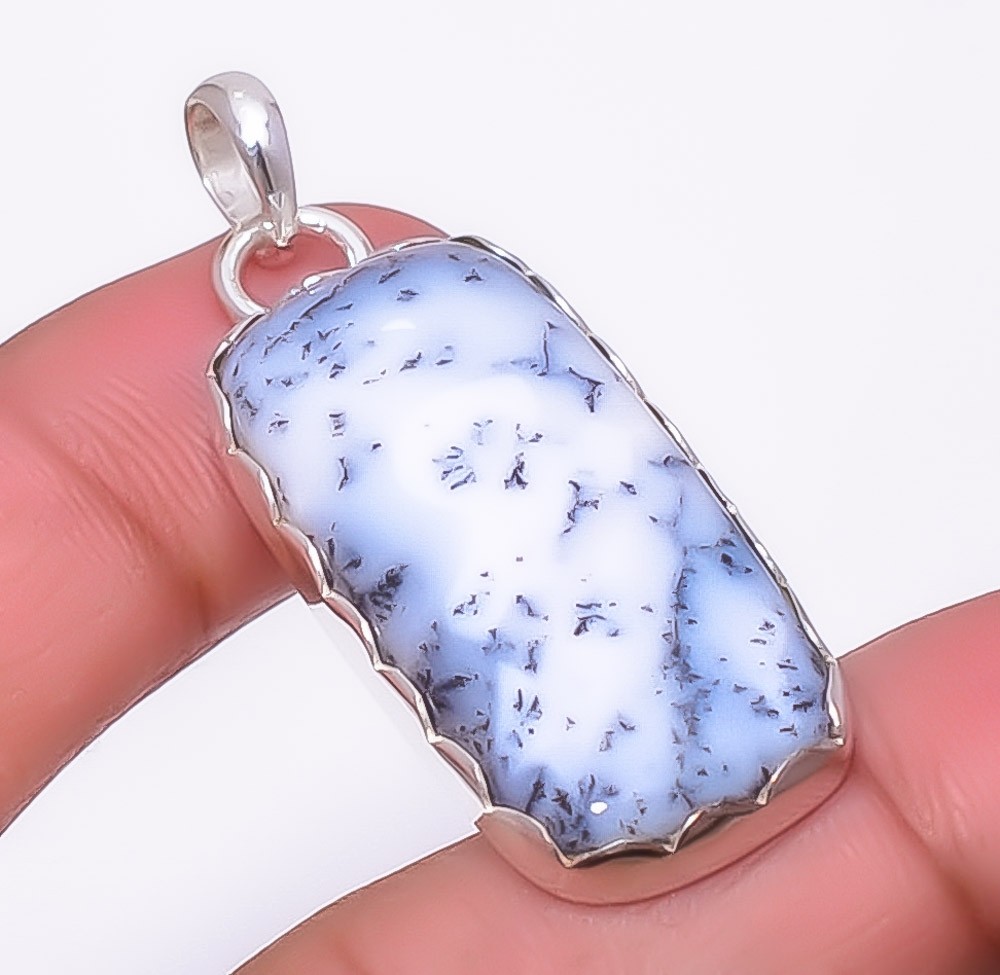 Dendritic Agate 925 Sterling Silver Pendant 1.72″ P201376, Christmas Gift