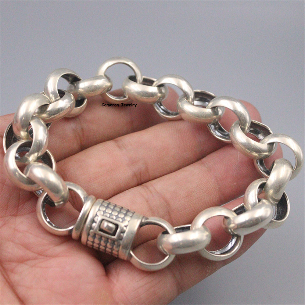 Pure S925 Sterling Silver Chain 16mm Cable Rolo Link Bracelet 57-58g 8.67in