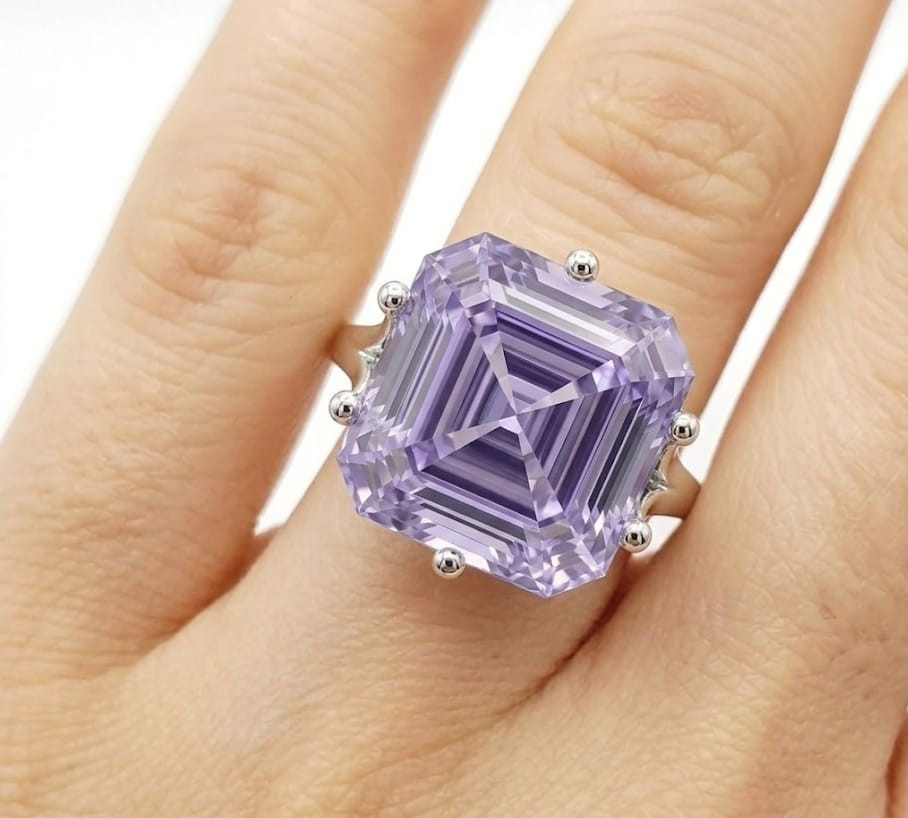 5.00 Ct Certified Asscher Cut Purple Natural Diamond Ring VVS1 White Gold Finish