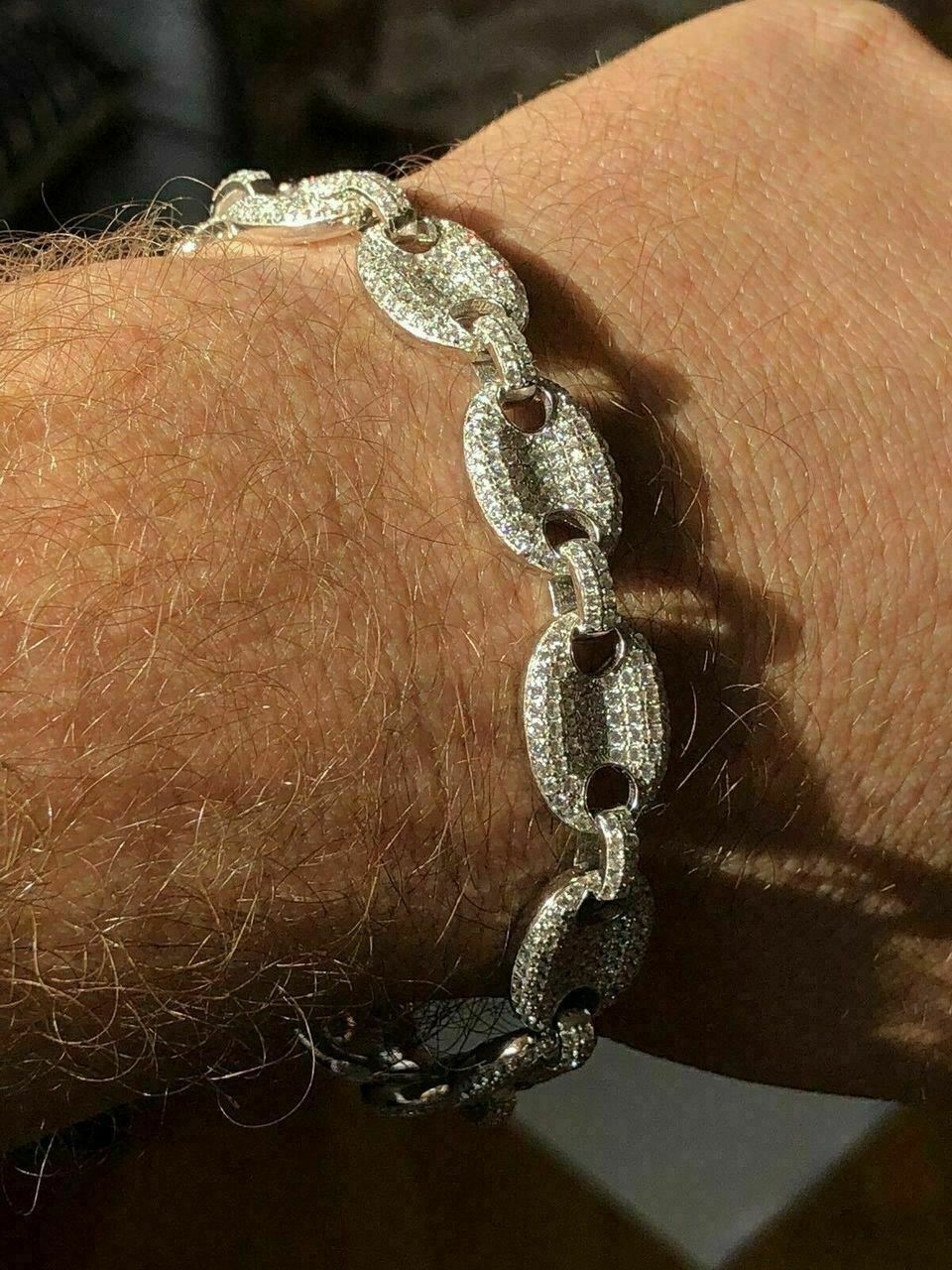 Mens 12mm Gucci Link Bracelet Solid 925 Sterling Silver ICY CZ 6-9 Hip Hop