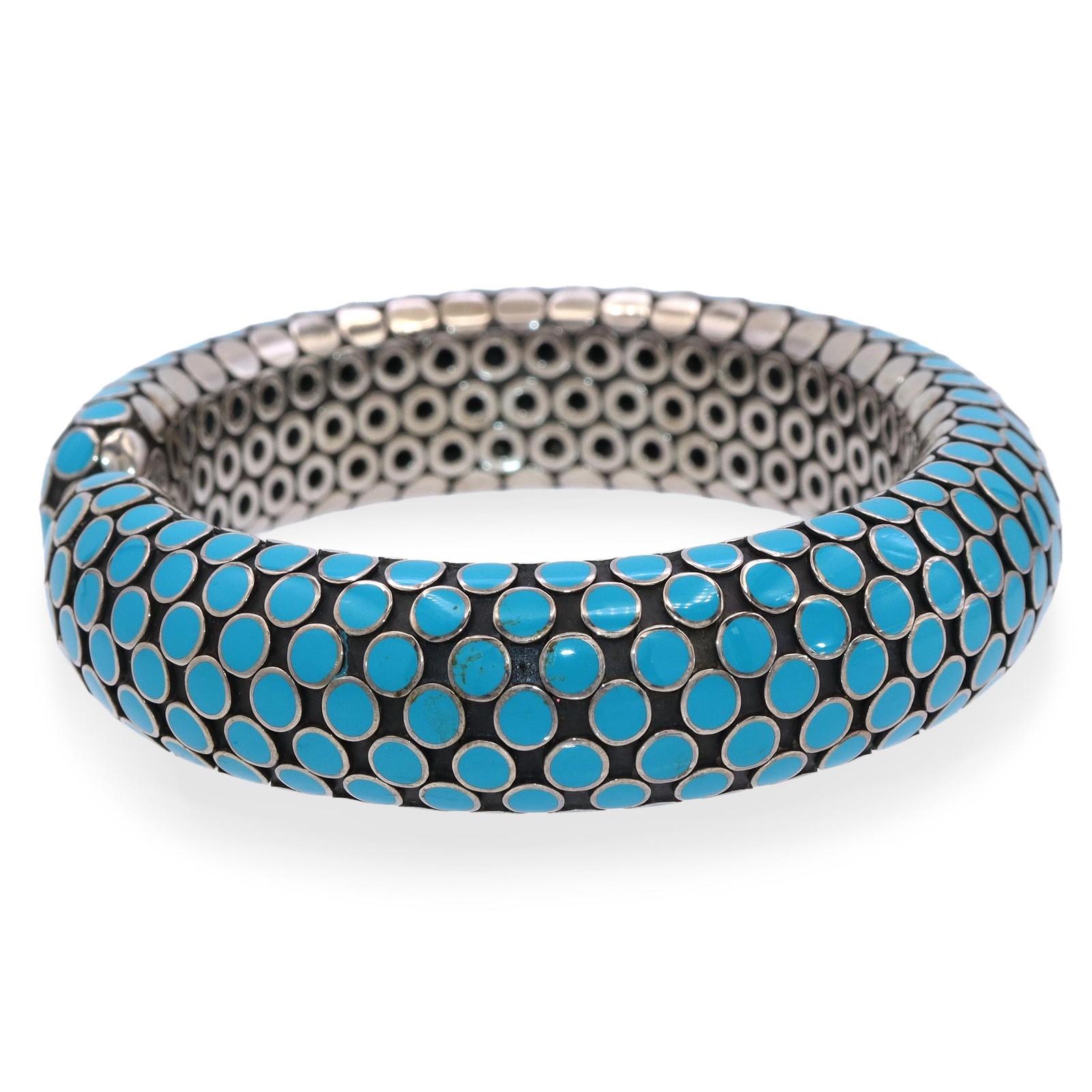 John Hardy Sterling Silver Turquoise Enamel Dot Flex Cuff Bracelet