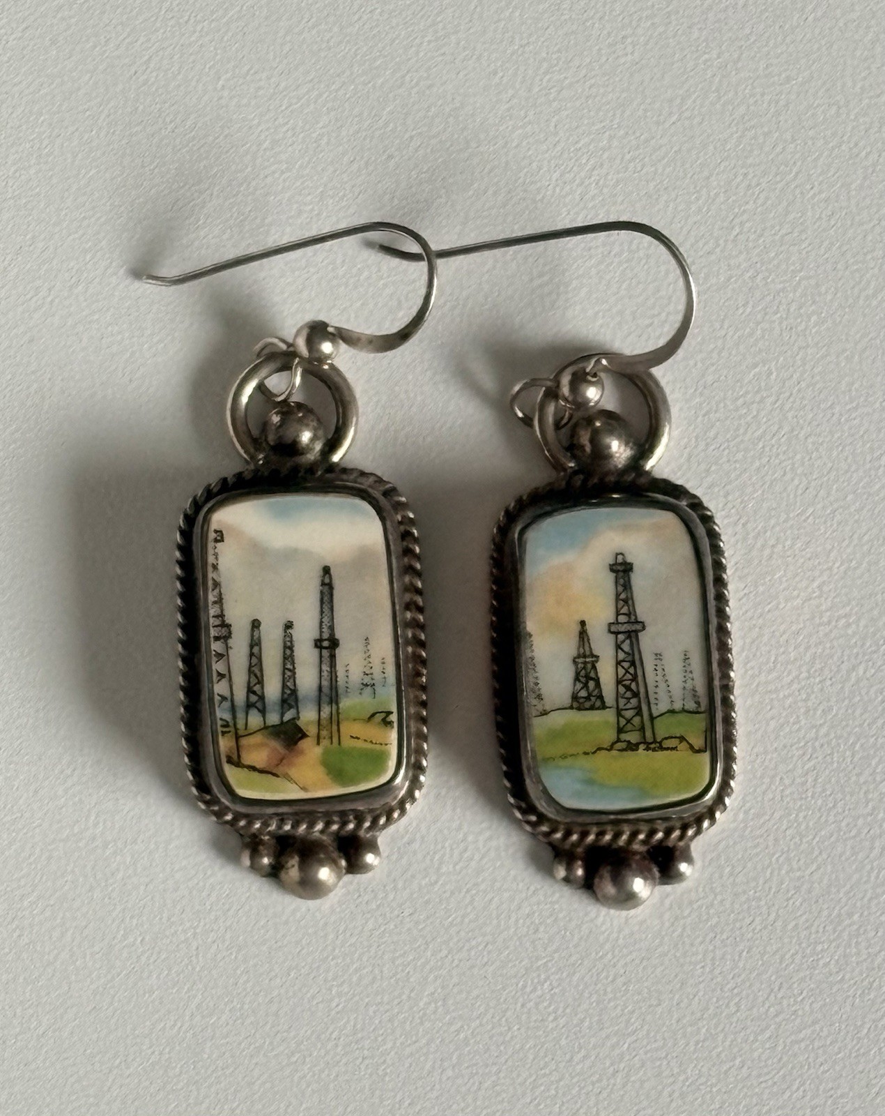 JACQUELINE SMILEY JSVR WESTERN VINTAGE REVIVAL STERLING SILVER OIL RIG EARRINGS