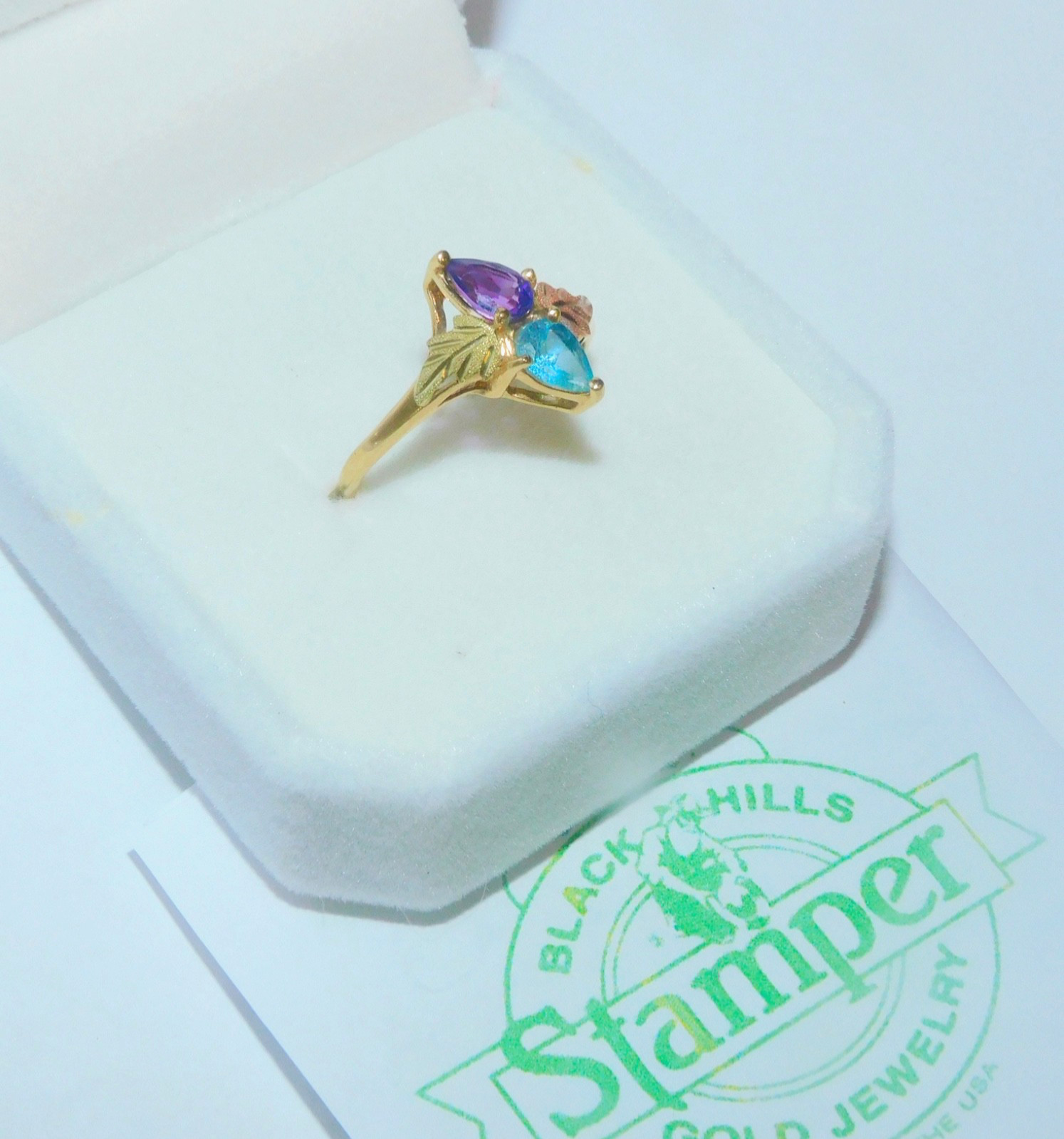Black Hills Gold 10k Amethyst Topaz Leaf Ring Size 7