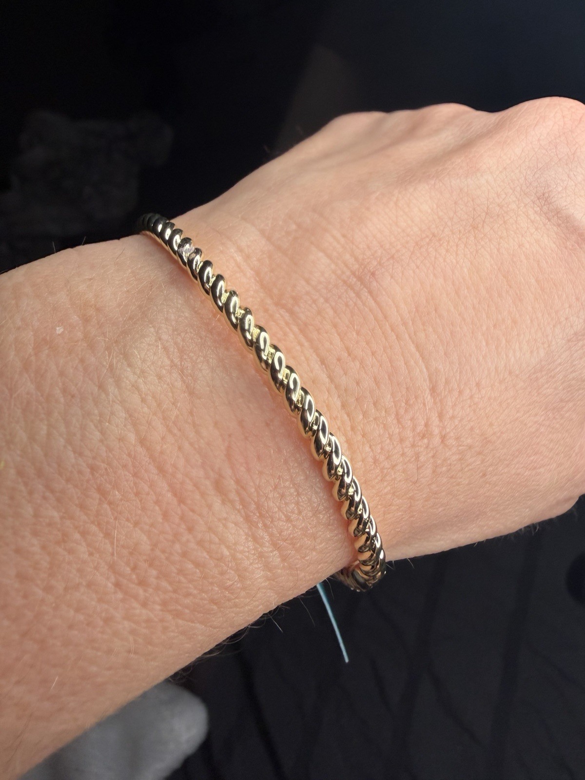 Gold Tone Rope Chain Bangle Bracelet White Moissanite Box Clasp