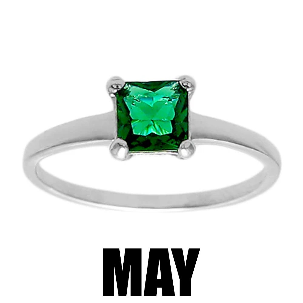 925 Sterling Silver Child’s Baby Princess Cut CZ Birthstone Ring Choose Month