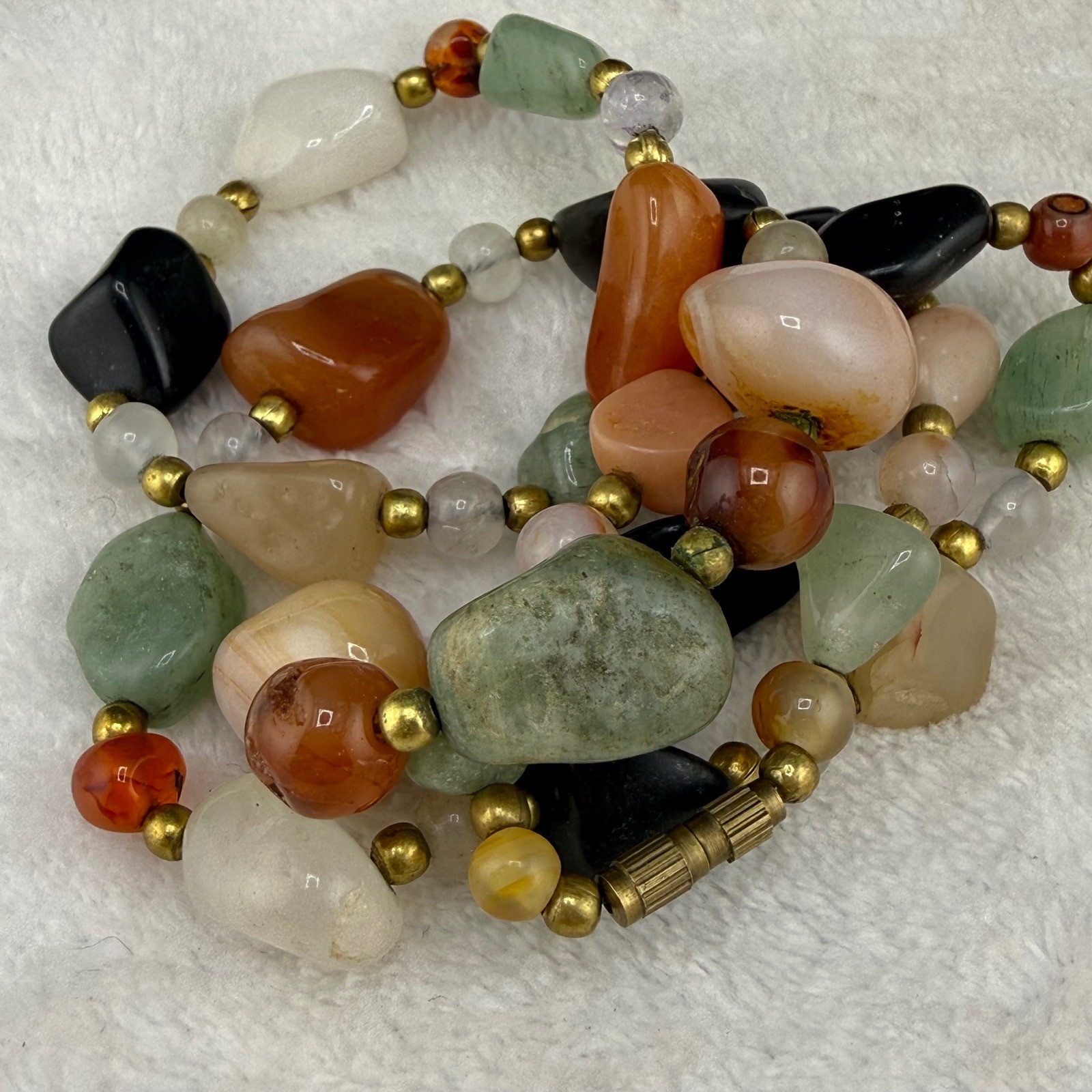 Vintage Beggars Bead Polished Stone Necklace Tumbled Semi Precious 23in