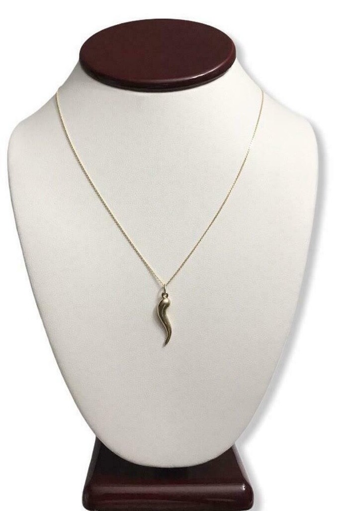 10K Real Gold Italian Cornicello 27mm 1.06″ Horn Pendant, Chili Necklace- C3040