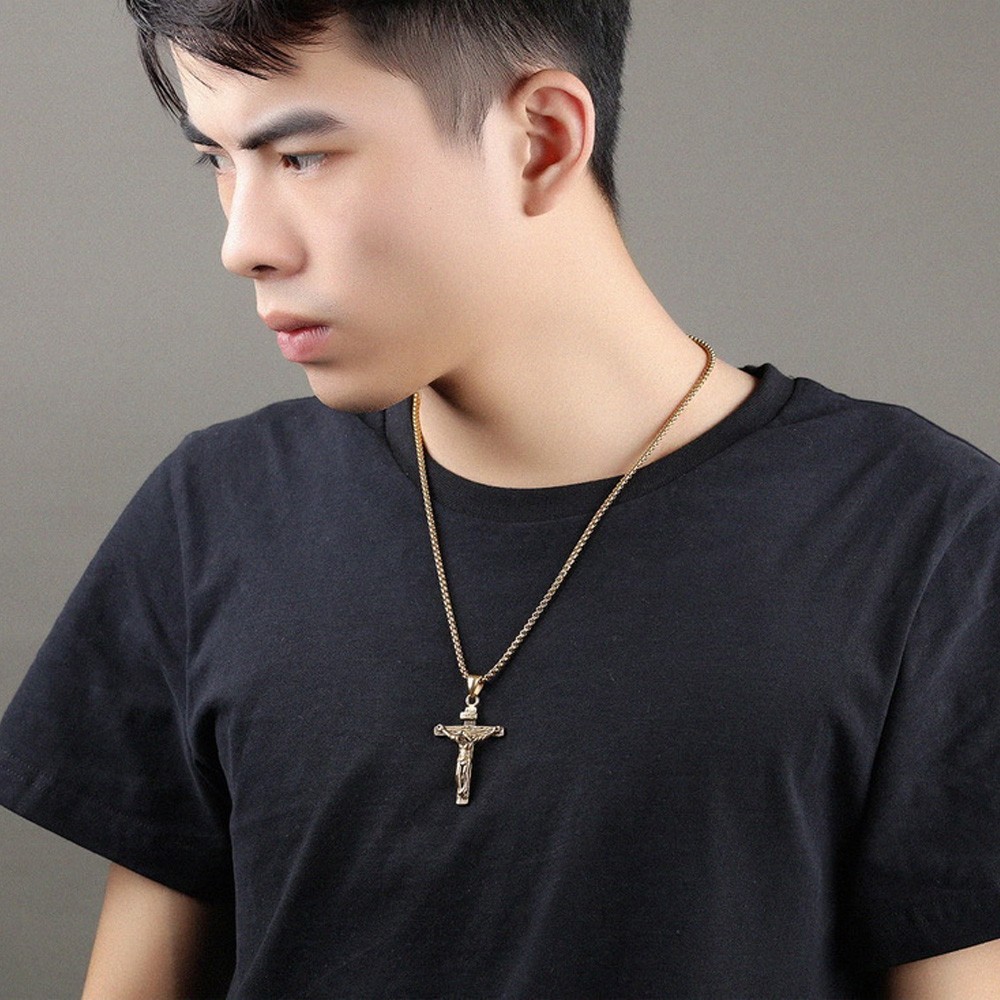 Mens Crucifix Cross Pendant Necklace Box Chain Christian Jesus Religious Jewelry