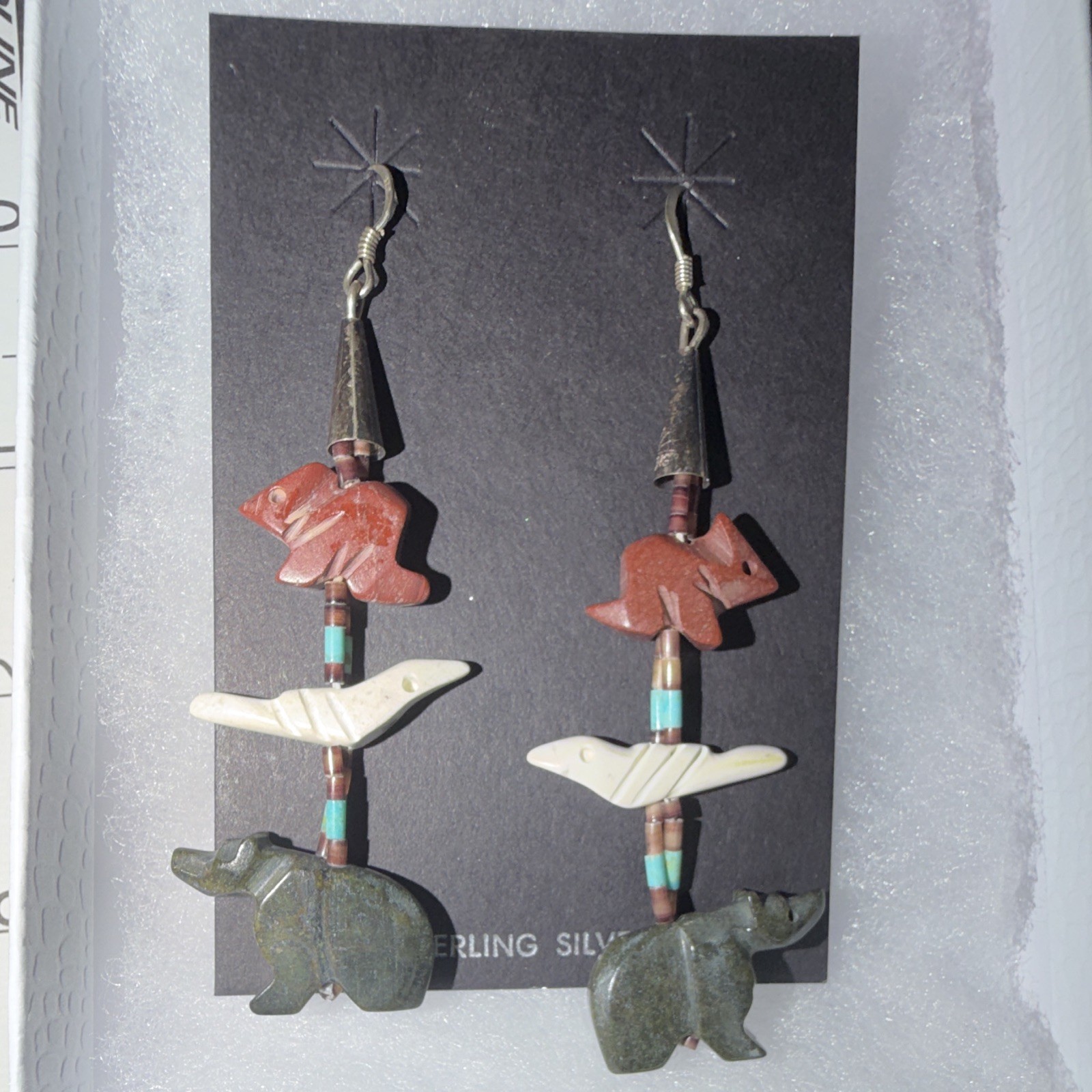 Zuni Fetish Animal Carving Dangle Earrings SS