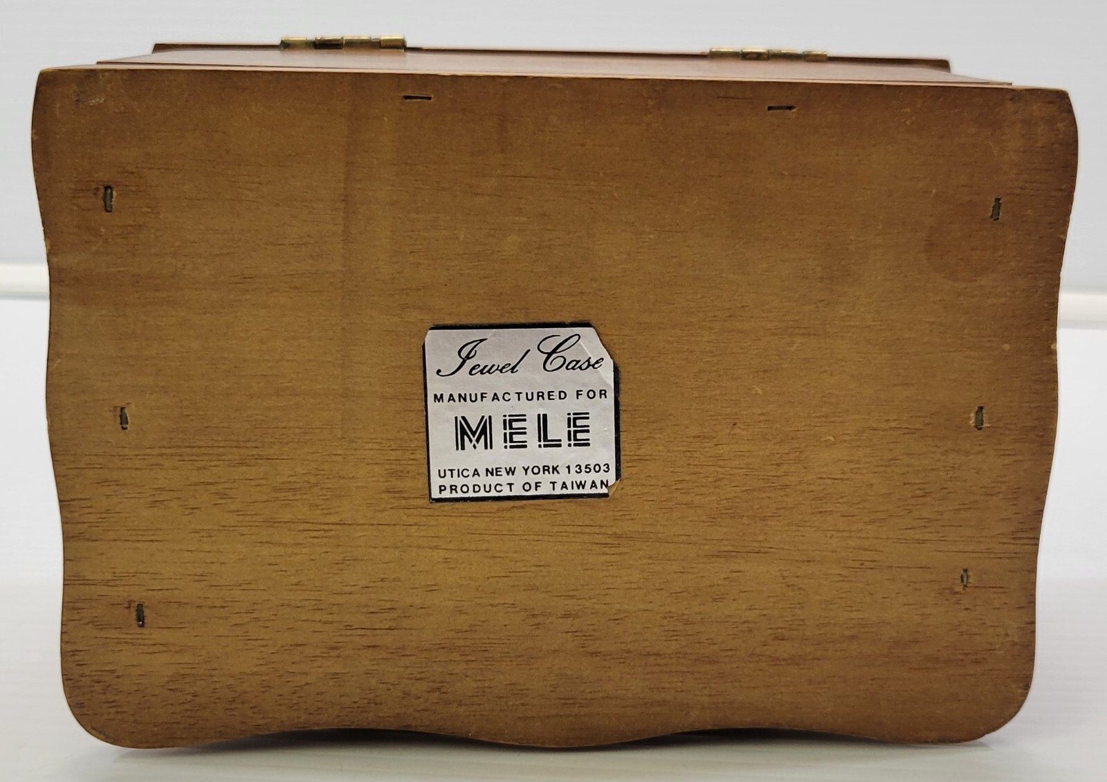 E) Vintage Mele Wooden Flip Top Jewelry Box Table Top