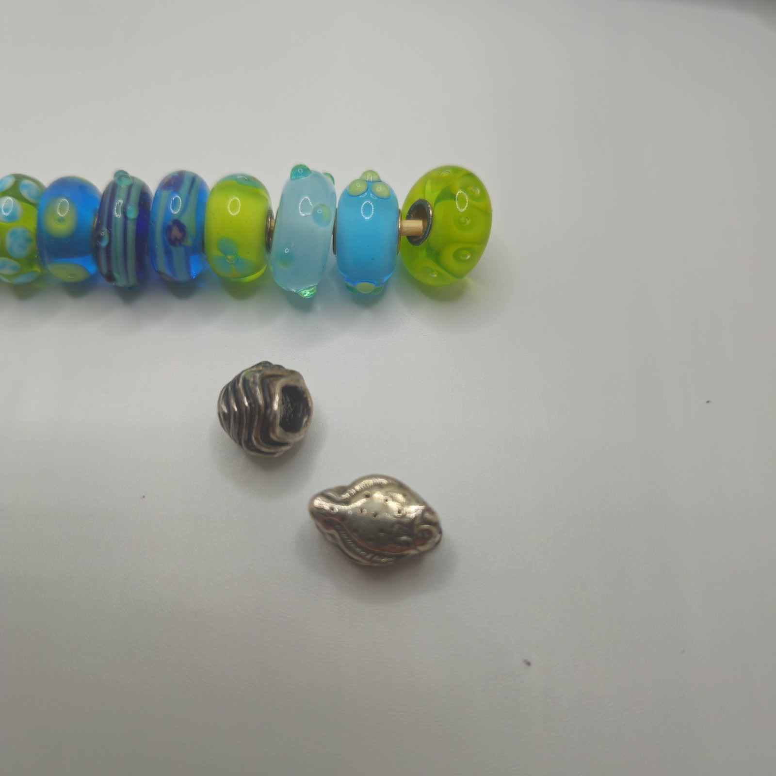 Authentic Trollbeads Green Blue Retired Lot Of 15 And Case