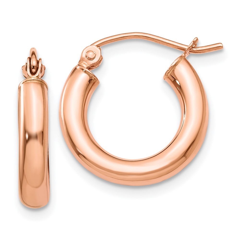 14k Rose Gold Polished 3mm Lightweight Tube Hoop Earrings L-16 mm, W-16 mm