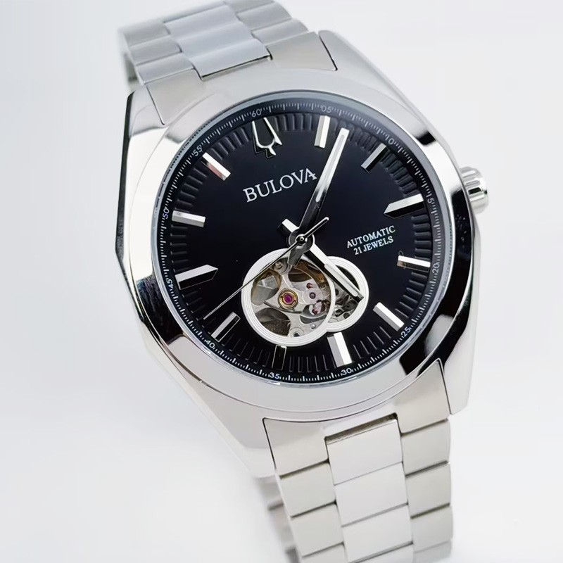 Bulova Men’s Surveyor 96A270 Black Dial Stainless Steel Automatic Watch 42mm