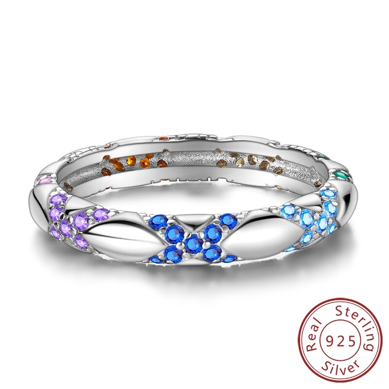MULA New S925 Sterling Silver Finger Ring Colorful CZ Crossing For Women Jewelry
