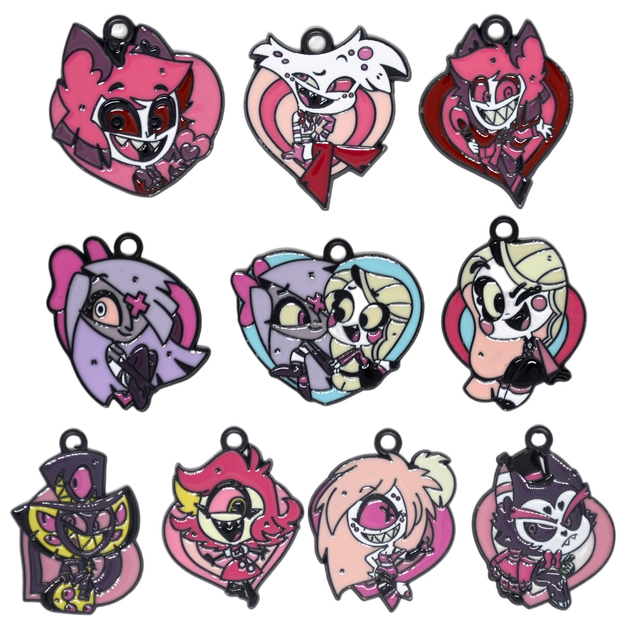 Hazbin Hotel 10pc Enamel Pendant Charm Set Charlie Alastor Angel Dust Niffty