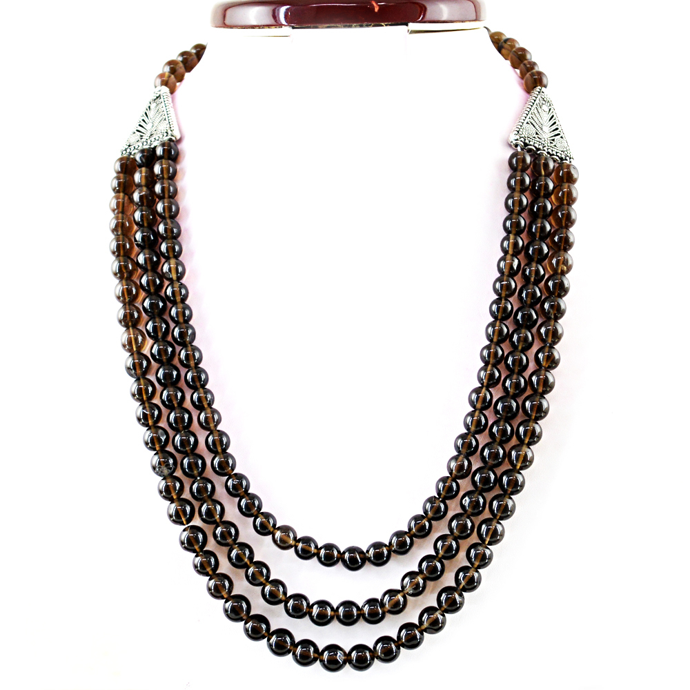 Earth Mined 553.50 Cts Smoky Quartz Round Shape Untreated Beads Necklace (RS)