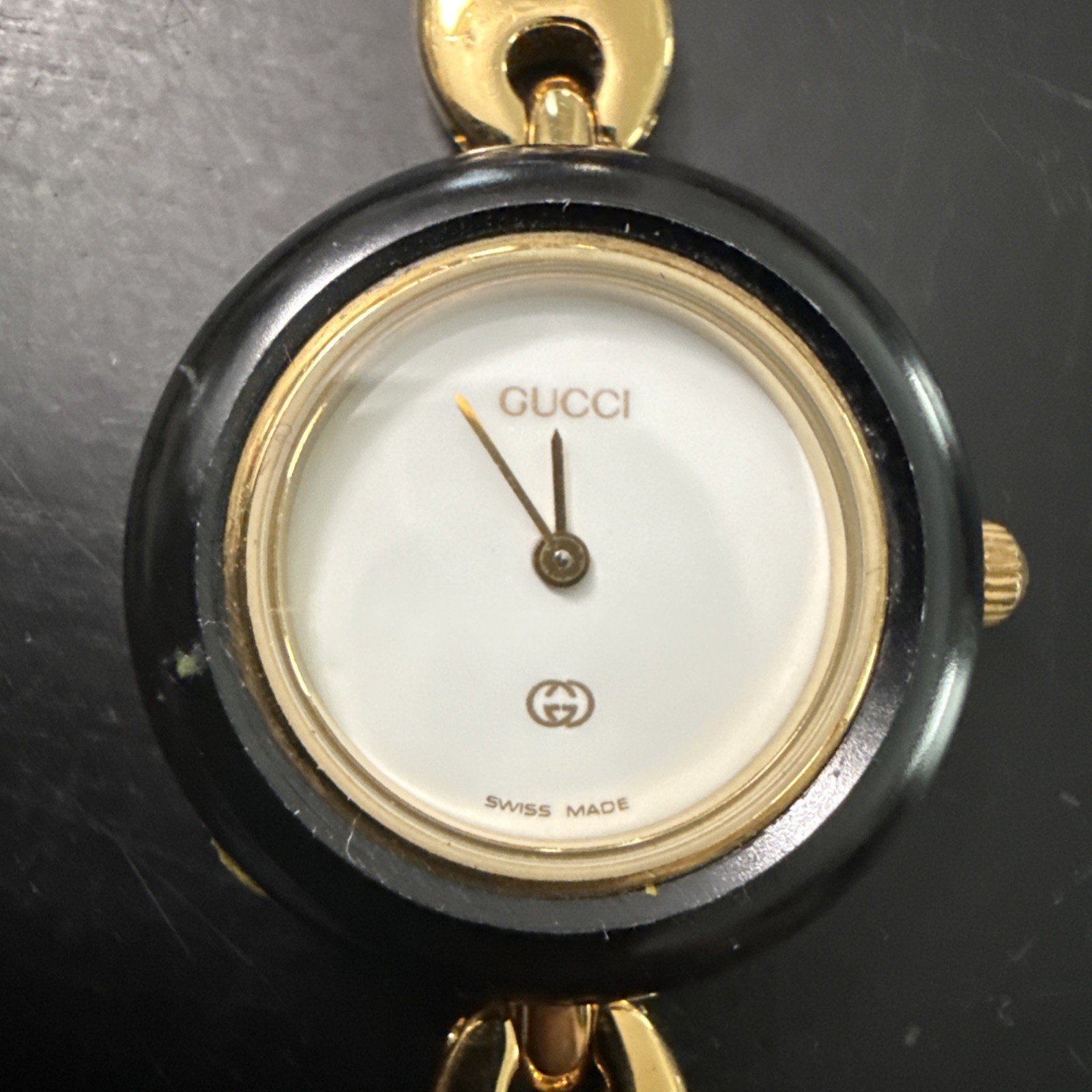 Parts Vintage GUCCI 1100-L Change Bezel Quartz Black Gold 26mm Women’s Watch