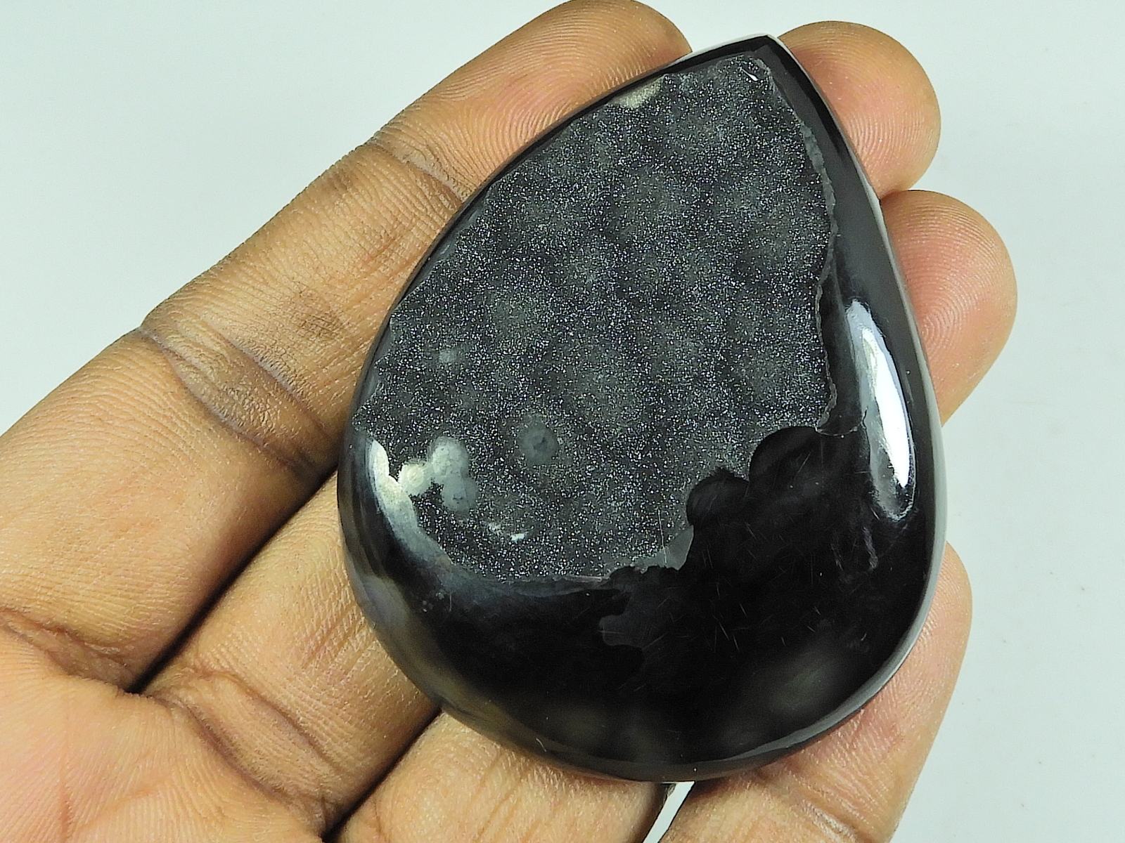 45X60X10MM Dyed Black Onyx Druzy Agate Pear Cabochon Loose Gemstone 255Cts. q378