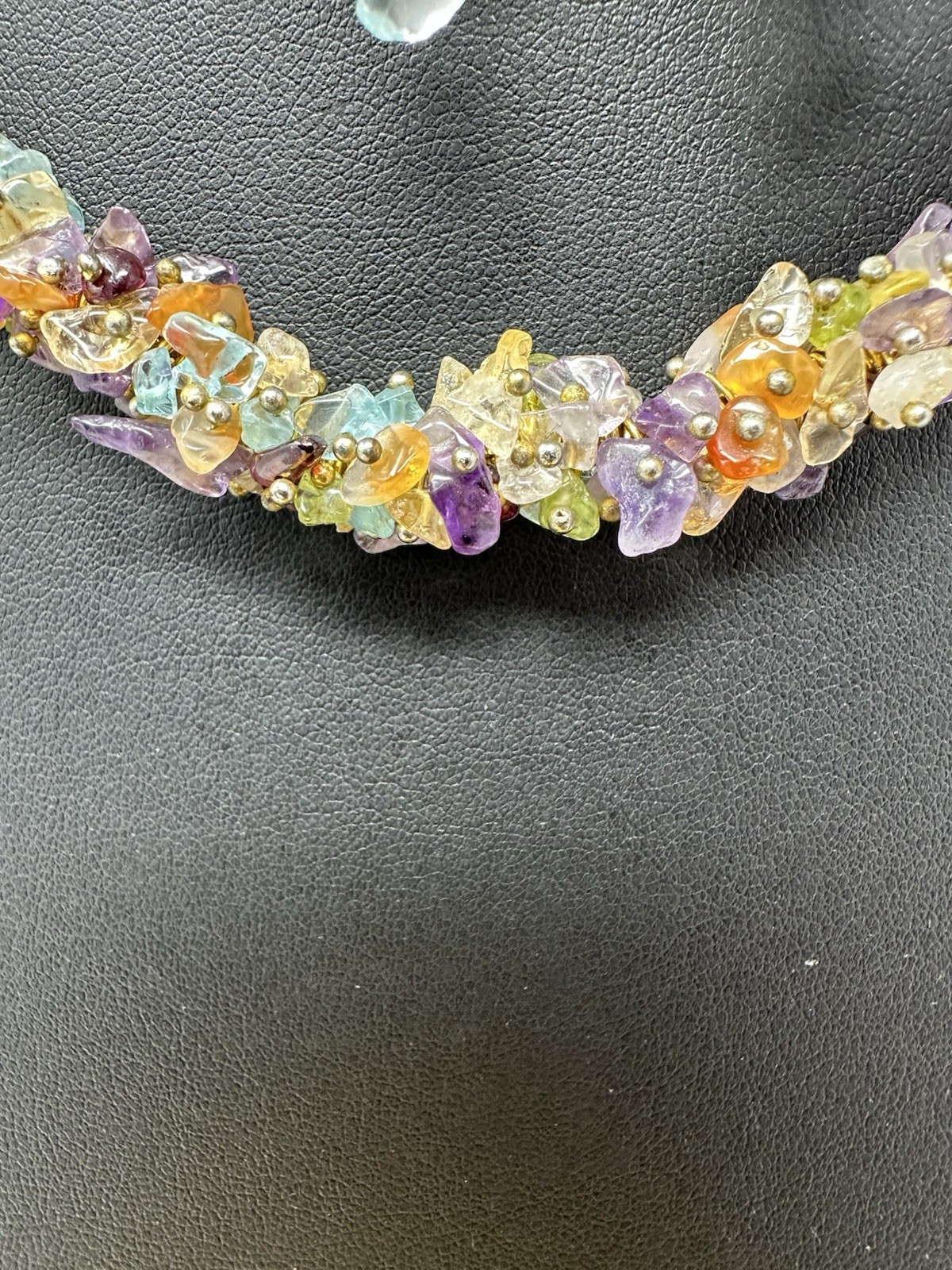 Sterling Silver Multiple Various Gemstone Choker Necklace & Earrings 70g 16 Inch