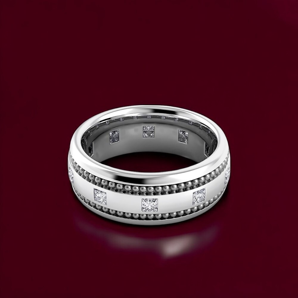 Diamond Mens Band 14K White Gold 0.50 Carat Width 6 MM Lab Grown Princess Cut