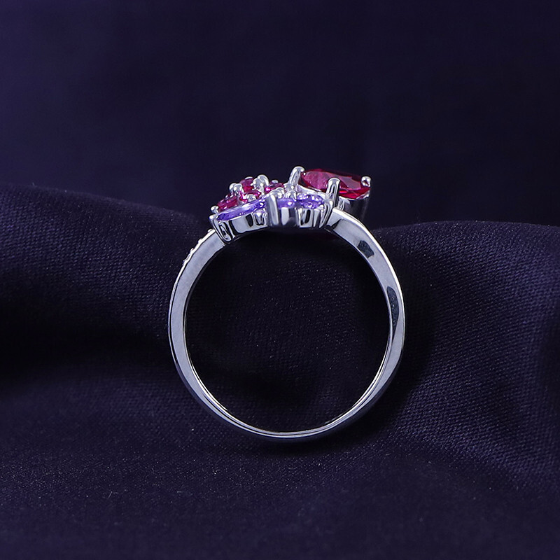 Butterfly & Flower Heart Promise Ring Multi-Gemstone 925 Sterling Silver