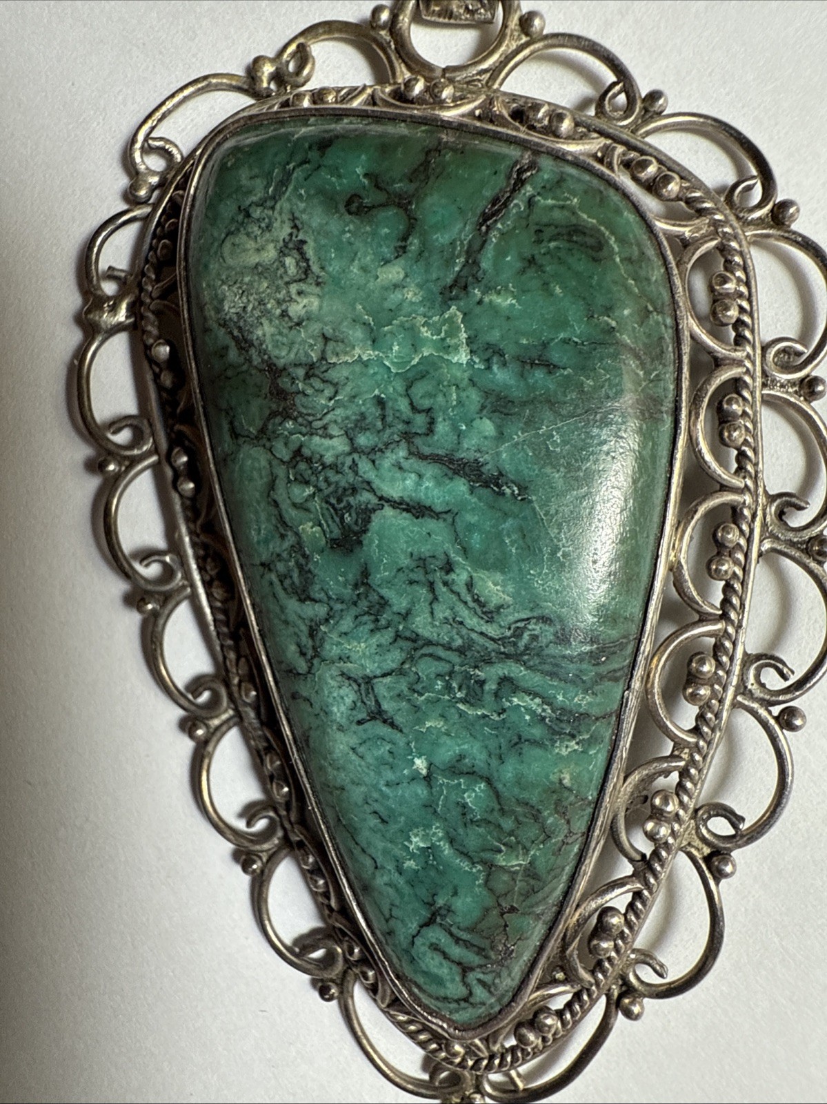 Israel Eilat Stone Pendant Handmade Vintage Filigree Big Stone