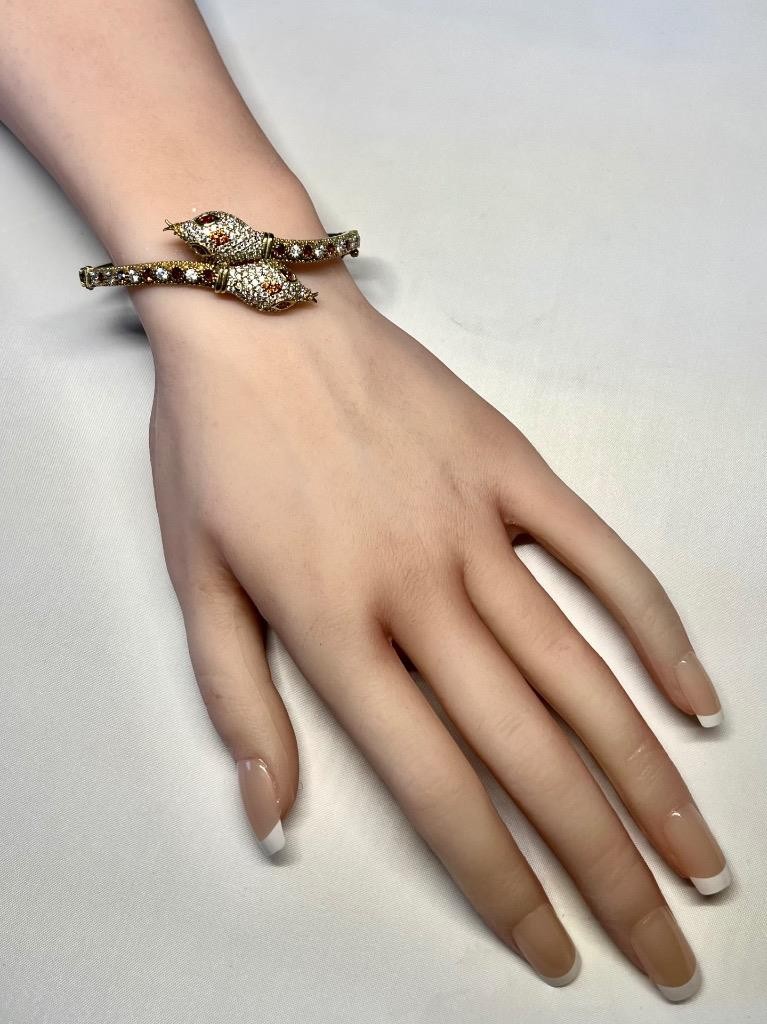 REAL Citrine & White Sapphire Snake Bracelet 14K Gold on SOLID 925 Egyptian Rev