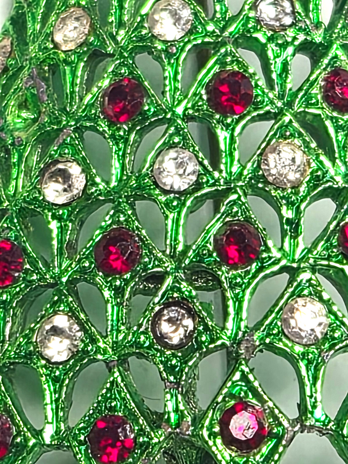 Vintage 70’s Signed MYLU Green Enamel & Rhinestone Christmas Tree Pin / Brooch