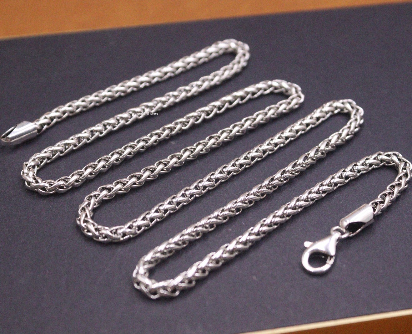 Real S925 Sterling Silver Chain Men’s 4mm Round Wheat Link Necklace 25.6inch