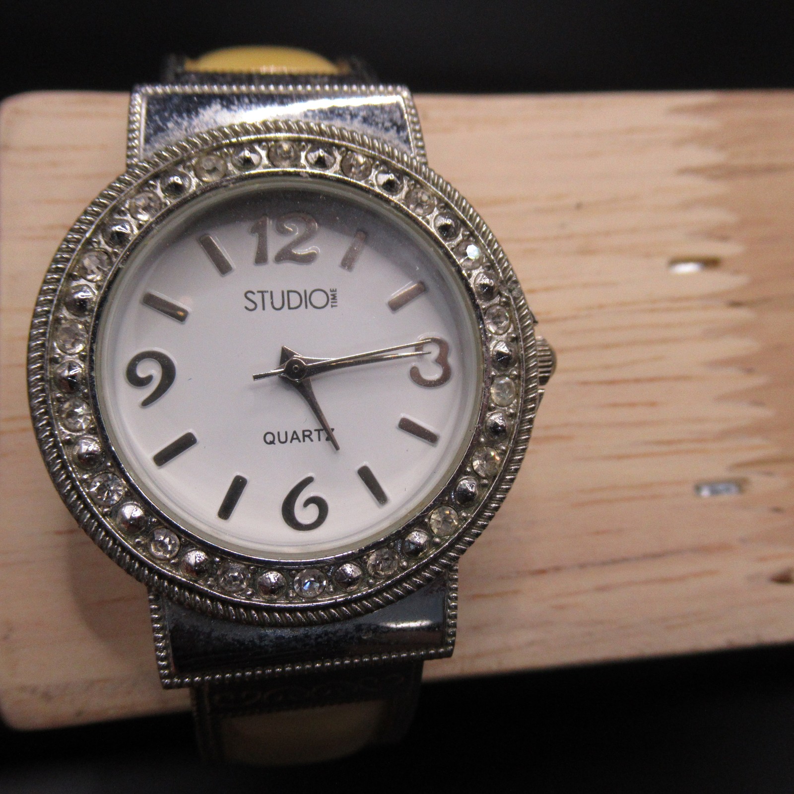 Studio Time Women’s Quartz Bangle Cuff Watch Silver Tone Clear Rhinestones