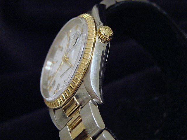 Rolex 2Tone 18K Gold/Stainless Steel Date White Black Roman w/Oyster Band 15223