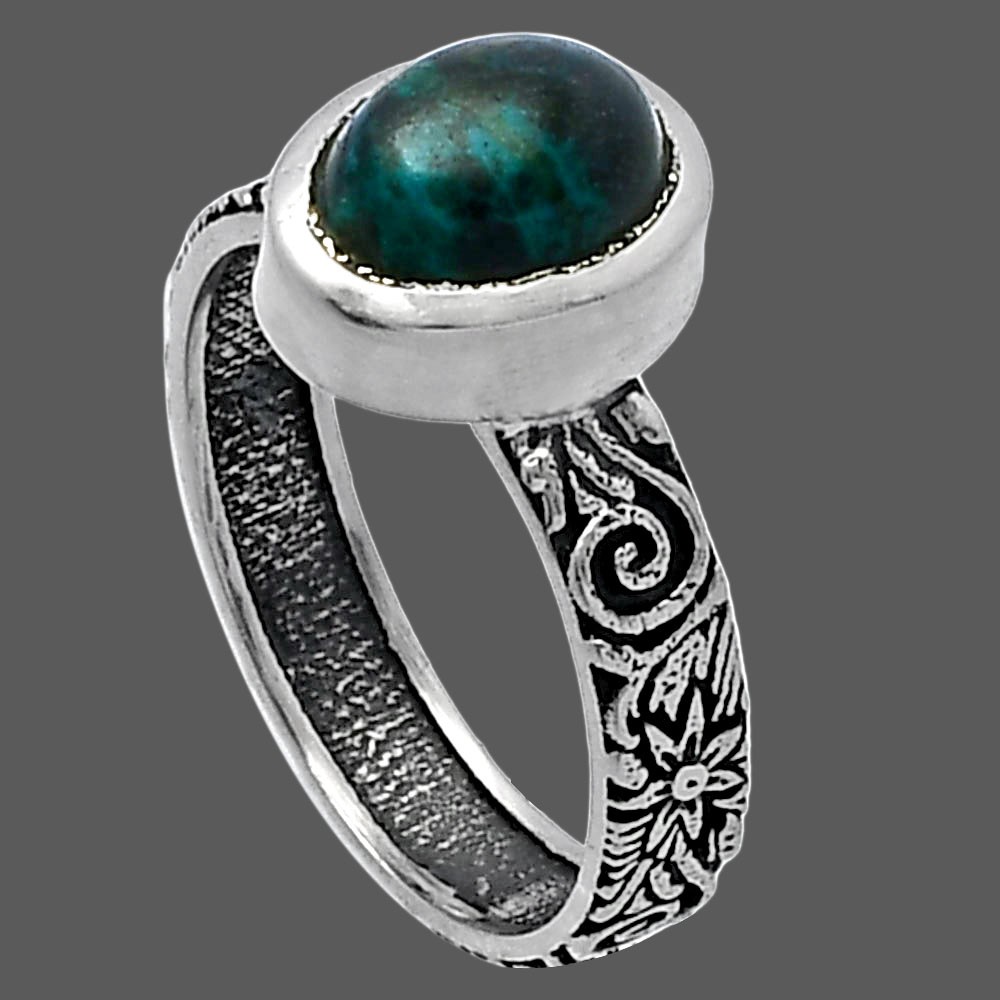Natural Azurite Chrysocolla 925 Sterling Silver Ring s.6 Jewelry R-1061