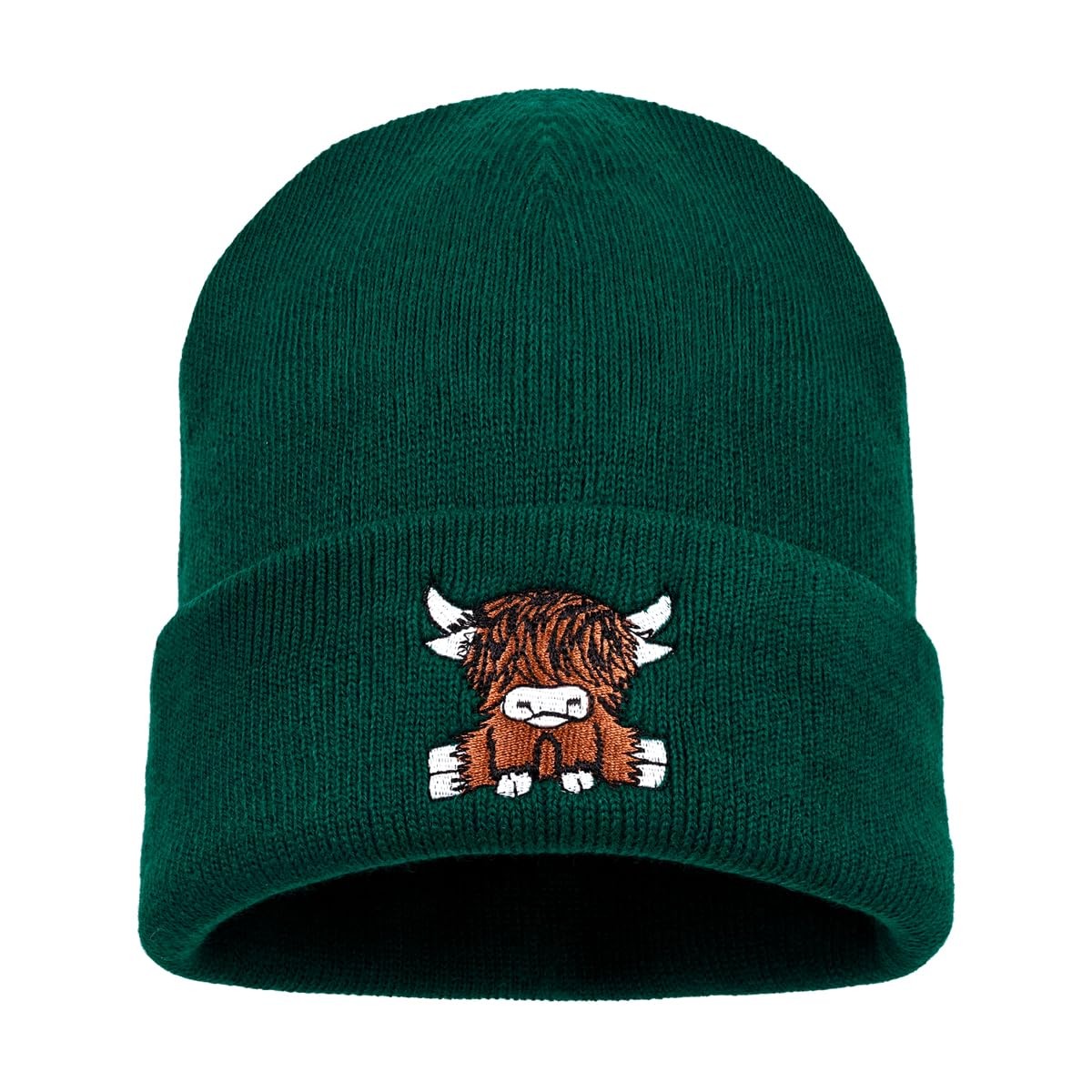 Zgboaht Yak Embroidery Knit Beanie for Man Woman and One Size, Yak-atrovirens