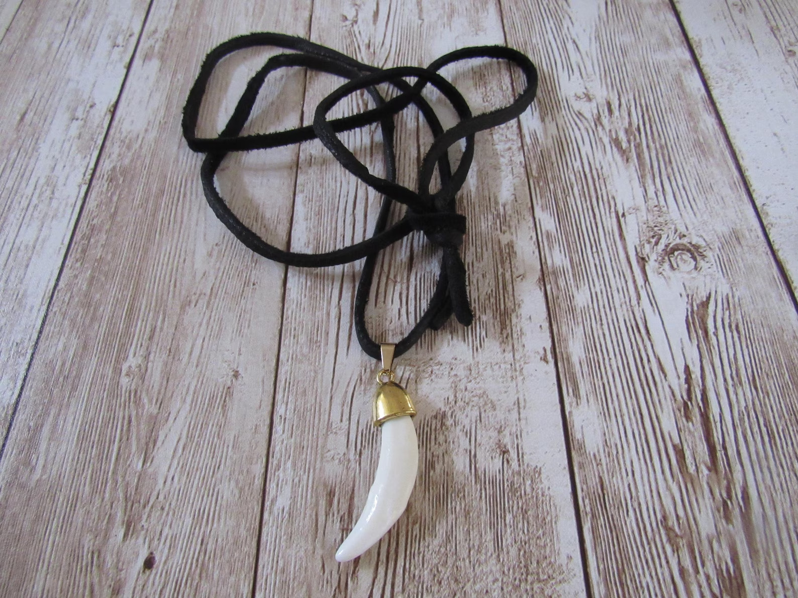 Coyote Tooth Gold Pendant Necklace Animal Bone Spirit Animal Jewelry