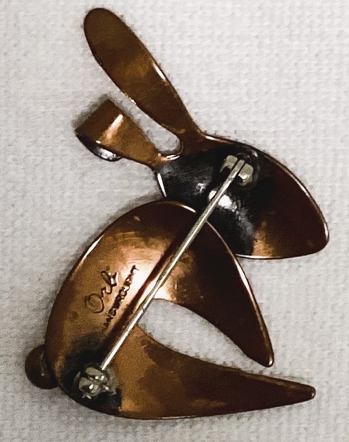 Vintage Signed Otto Robert Bade Copper Rabbit Bunny Pin 1960’s
